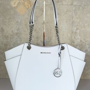 Michael Kors Optic White Jet Set Large Tote with Silver Accents